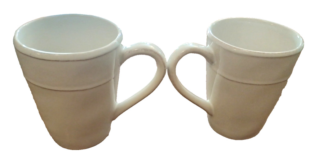 Euro Ceramica Coffee Mugs Lot of 2 Ivory Beige Ridged Made in Portugal 4.5" H